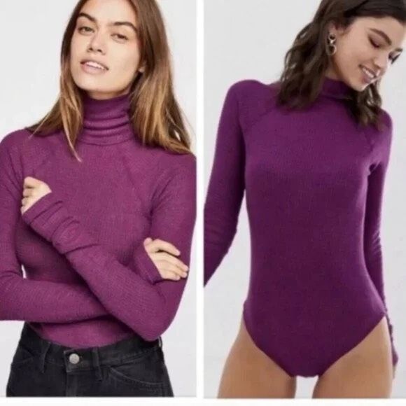 Free people all you want purple long sleeve bodysuit size small - Picture 4 of 4
